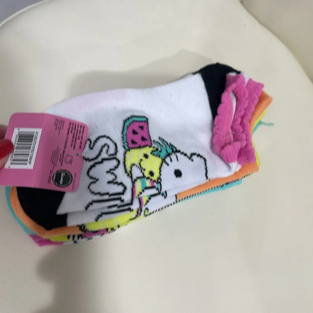 Hello Kitty Set of 5 Pink/White/Yellow Tropical Print & Stripes No Show SOCKS